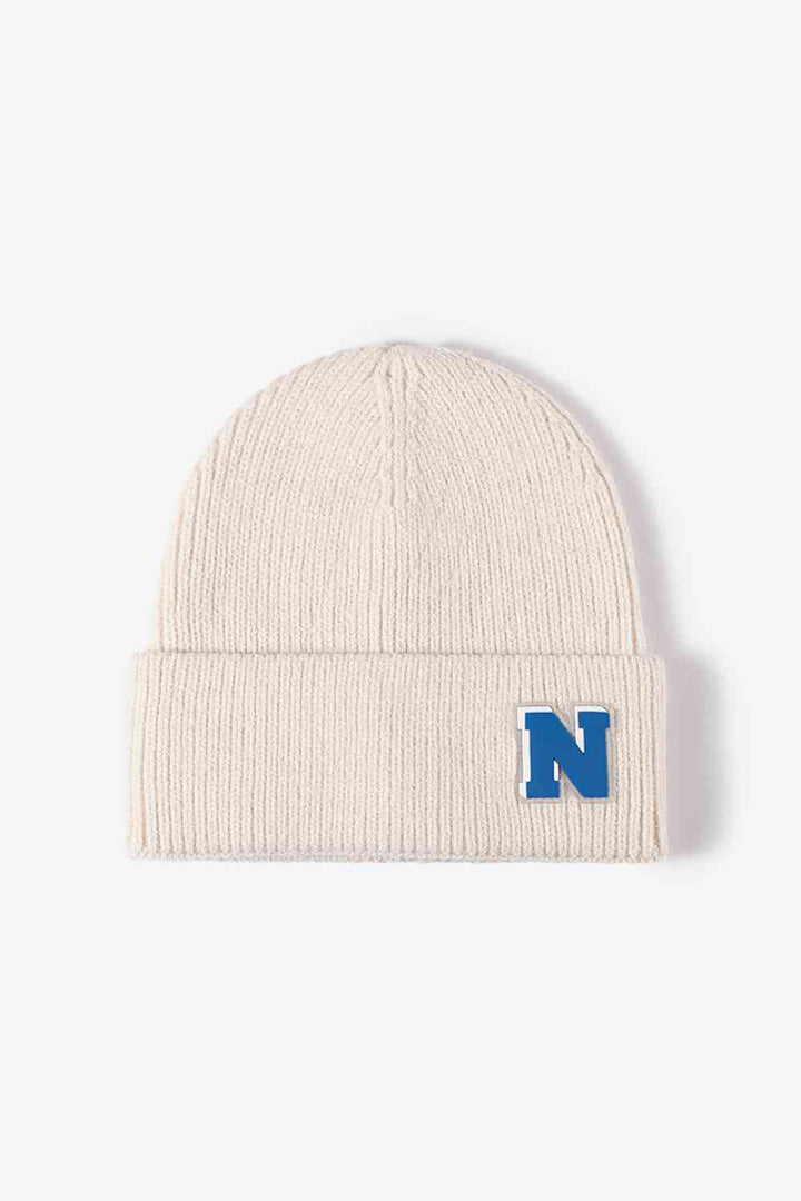 Letter N Patch Cuffed Knit Beanie