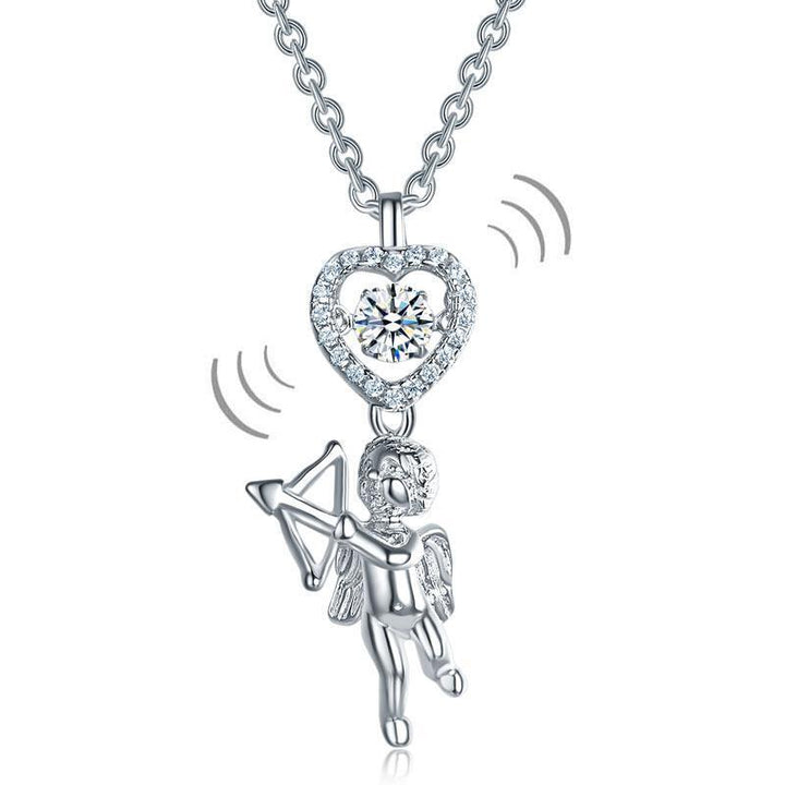 Silver Necklaces - Love Angel Heart Dancing Stone Kids Girl Pendant Necklace 925 Sterling Silver