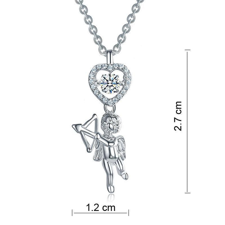 Silver Necklaces - Love Angel Heart Dancing Stone Kids Girl Pendant Necklace 925 Sterling Silver