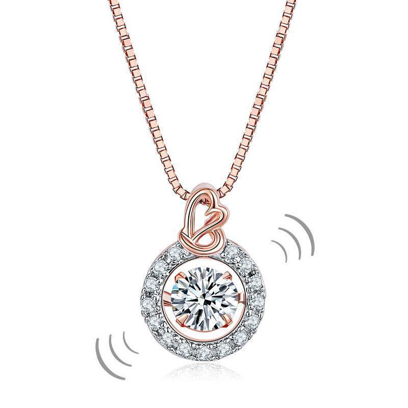 Silver Necklaces - Dancing Stone Pendant Necklace Solid 925 Sterling Silver Rose Gold Plated