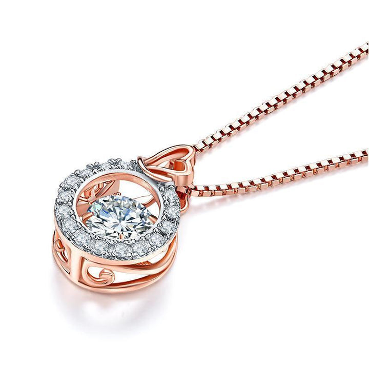 Silver Necklaces - Dancing Stone Pendant Necklace Solid 925 Sterling Silver Rose Gold Plated