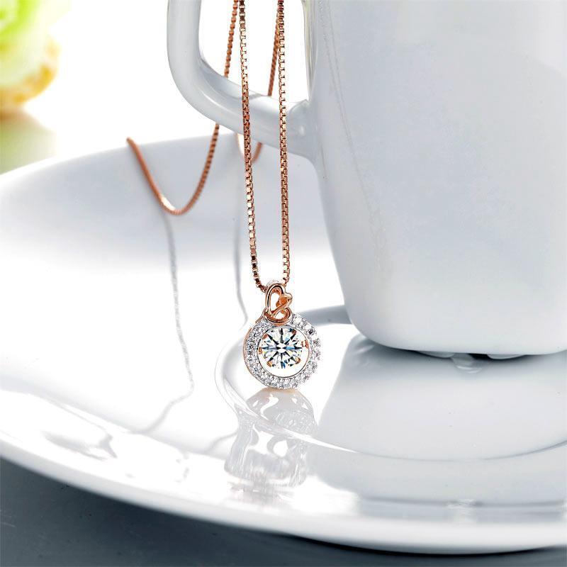 Silver Necklaces - Dancing Stone Pendant Necklace Solid 925 Sterling Silver Rose Gold Plated