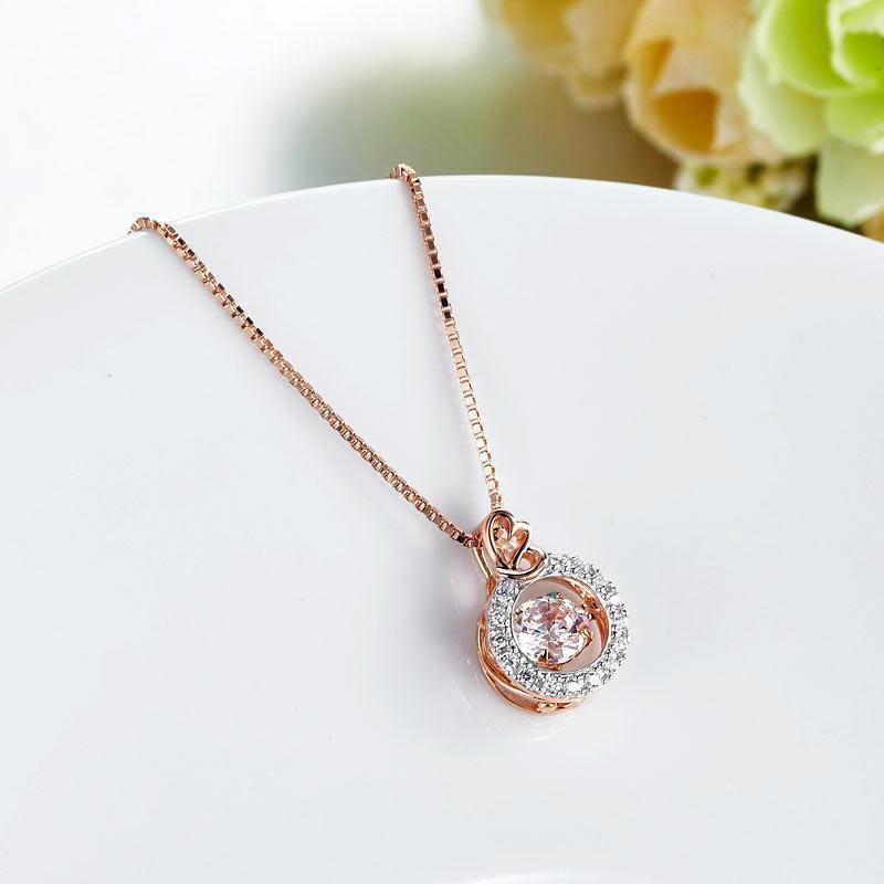 Silver Necklaces - Dancing Stone Pendant Necklace Solid 925 Sterling Silver Rose Gold Plated