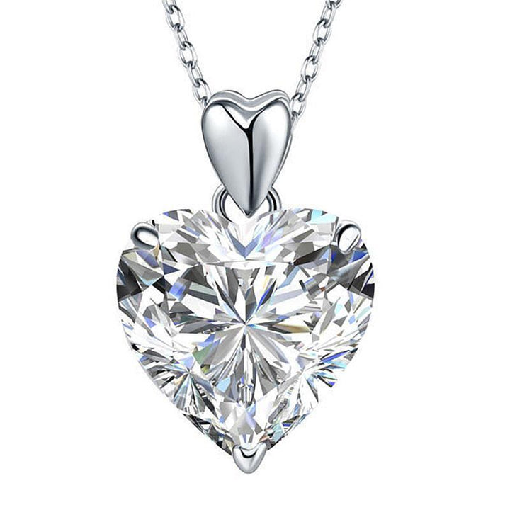 Silver Necklaces - Heart Created Diamond Pendant Necklace 925 Sterling Silver