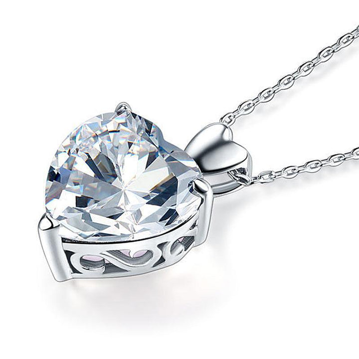 Silver Necklaces - Heart Created Diamond Pendant Necklace 925 Sterling Silver