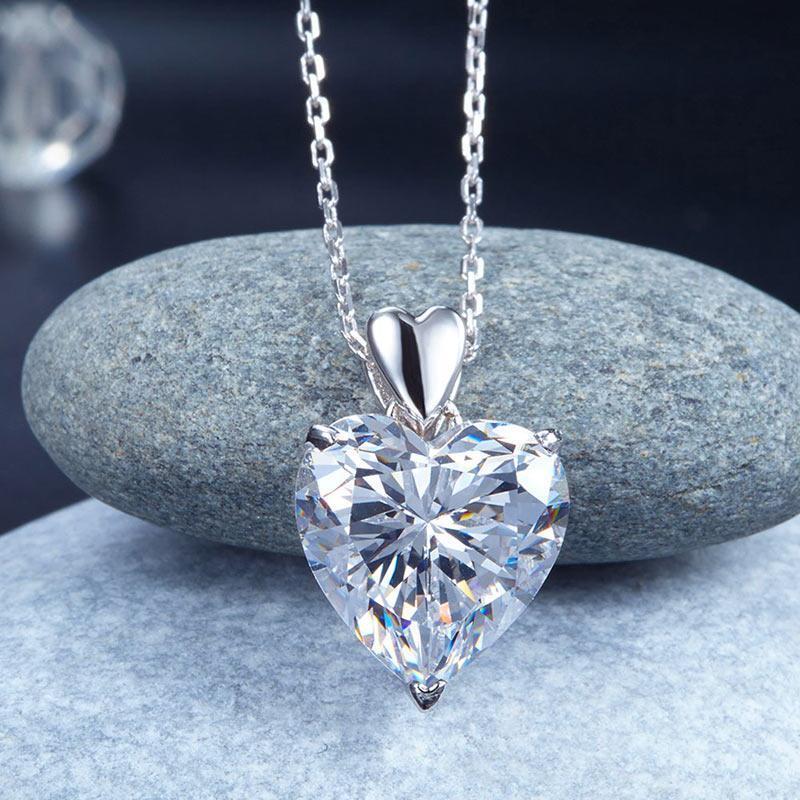 Silver Necklaces - Heart Created Diamond Pendant Necklace 925 Sterling Silver