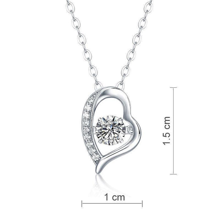 Silver Necklaces - 0.5 Carat Moissanite Diamond Dancing Stone Heart Necklace 925 Sterling Silver