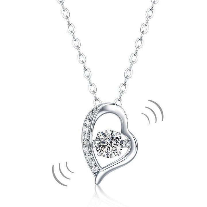 Silver Necklaces - 0.5 Carat Moissanite Diamond Dancing Stone Heart Necklace 925 Sterling Silver