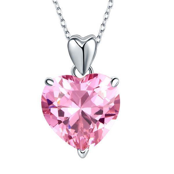 Silver Necklaces - 925 Sterling Silver Bridesmaid Heart Pendant Necklace 5 Carat Pink Bridal Jewelry