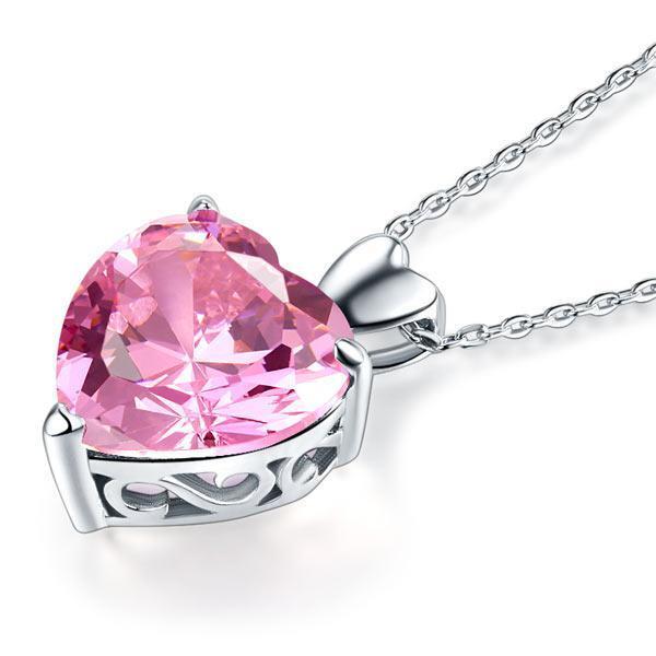 Silver Necklaces - 925 Sterling Silver Bridesmaid Heart Pendant Necklace 5 Carat Pink Bridal Jewelry