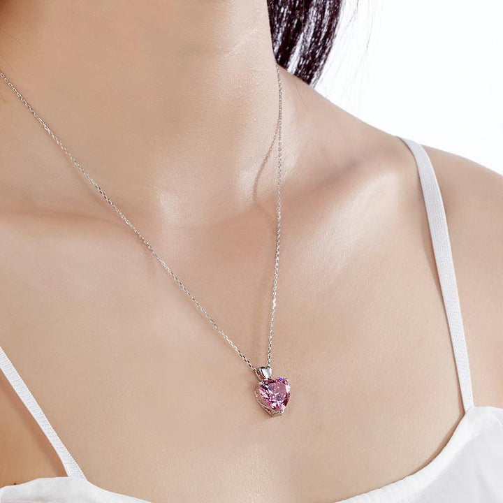 Silver Necklaces - 925 Sterling Silver Bridesmaid Heart Pendant Necklace 5 Carat Pink Bridal Jewelry