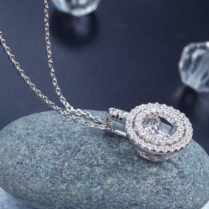 Silver Necklaces - Dancing Stone Halo Pendant Necklace Solid 925 Sterling Silver