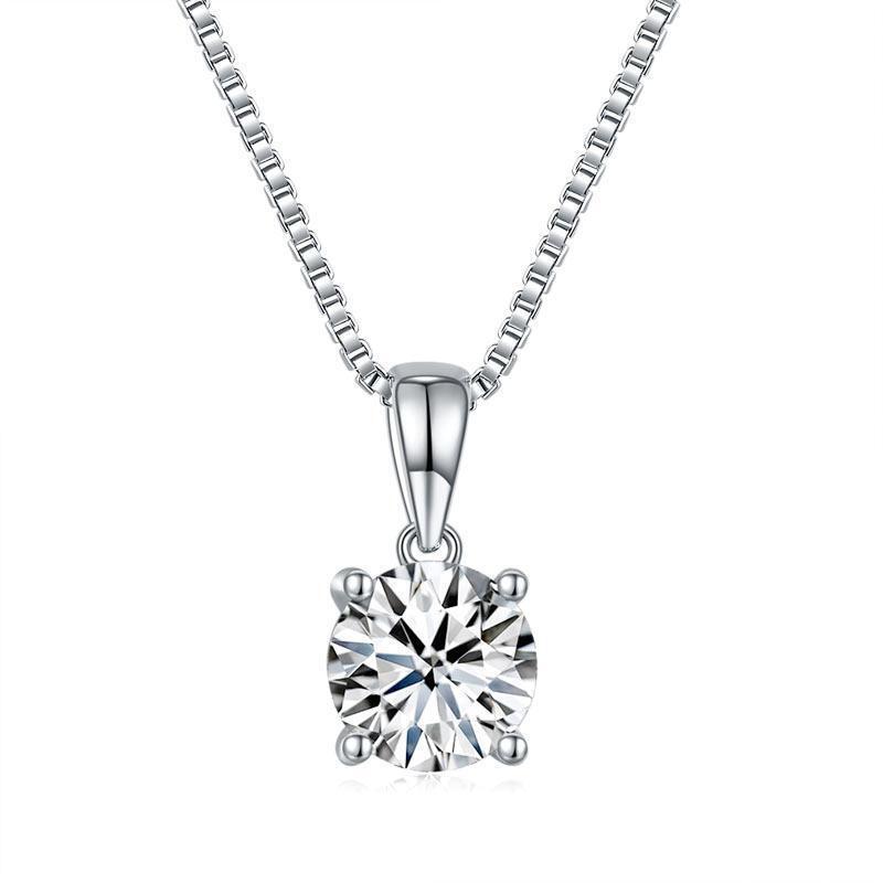 Silver Necklaces - 1 Carat Moissanite Diamond Pendant Necklace 925 Sterling Silver