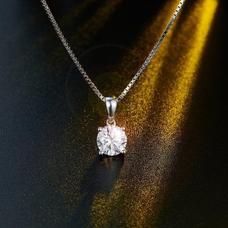 Silver Necklaces - 1 Carat Moissanite Diamond Pendant Necklace 925 Sterling Silver