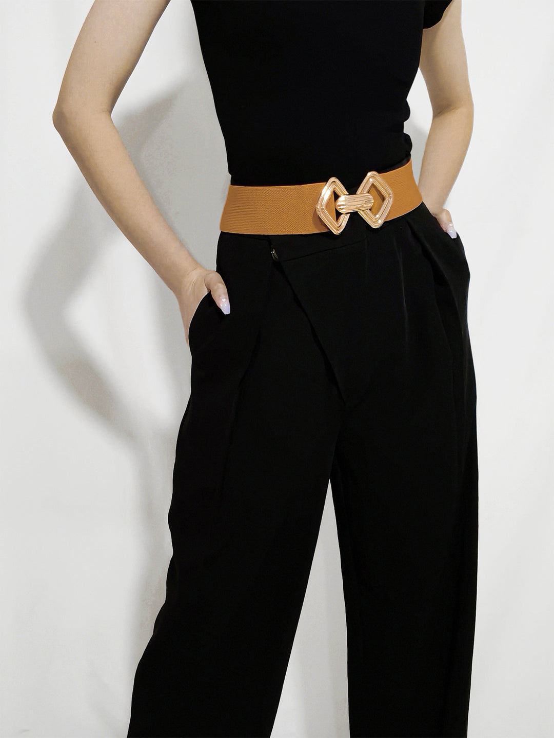 Geometric Buckle Elastic Wide Belt