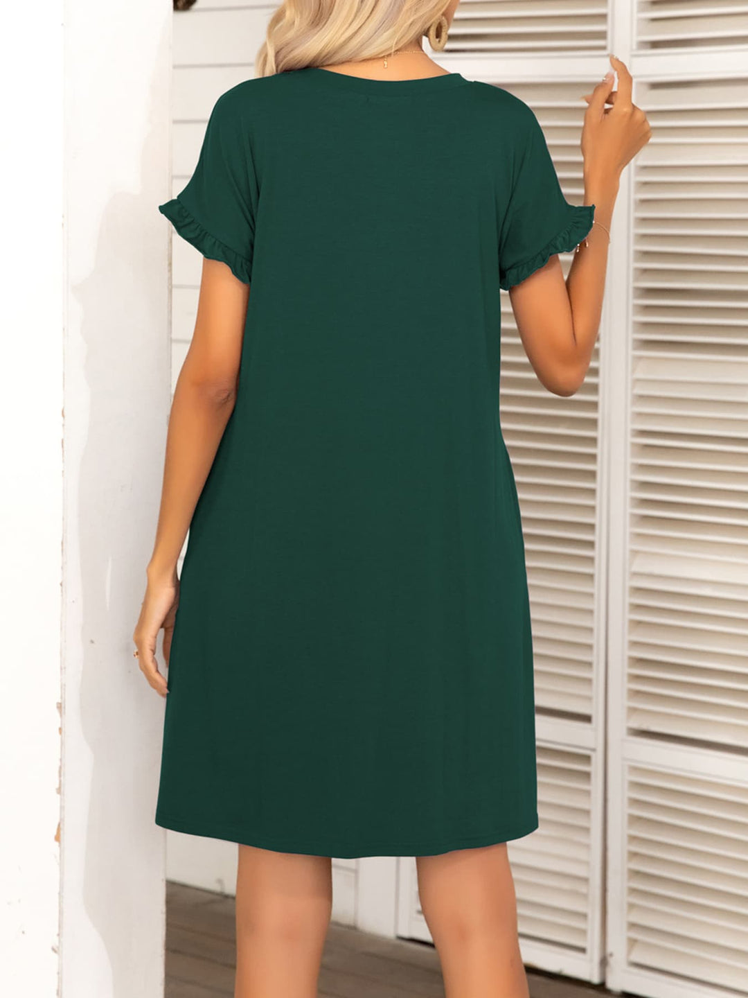 Round Neck Flounce Sleeve Dress with Pockets