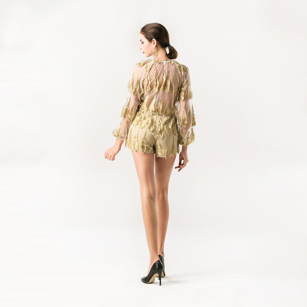 Feathered Mesh Play Suit