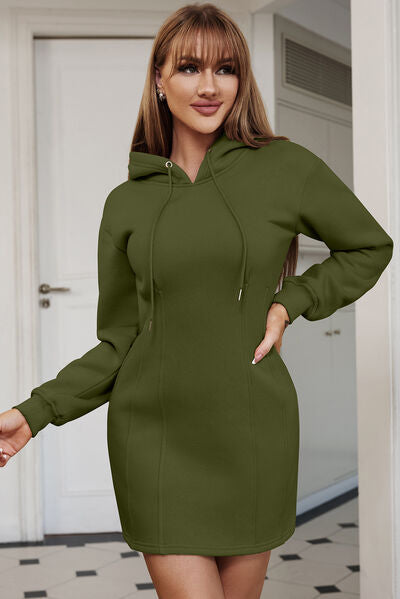 Drawstring Long Sleeve Hooded Dress