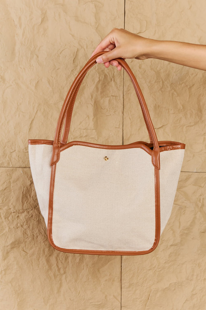 Fame Beach Chic Faux Leather Trim Tote Bag in Ochre