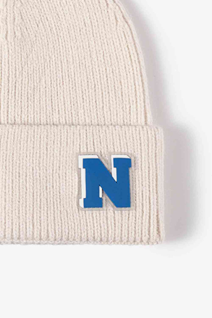 Letter N Patch Cuffed Knit Beanie