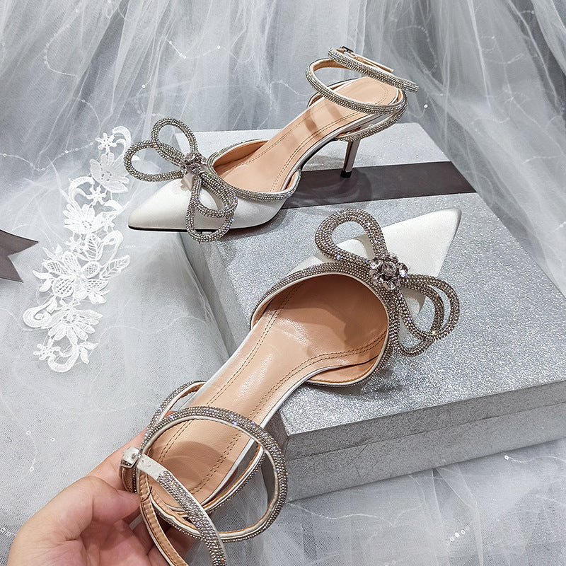 Trendy Cover Toe Crystal Diamond Bow Heels