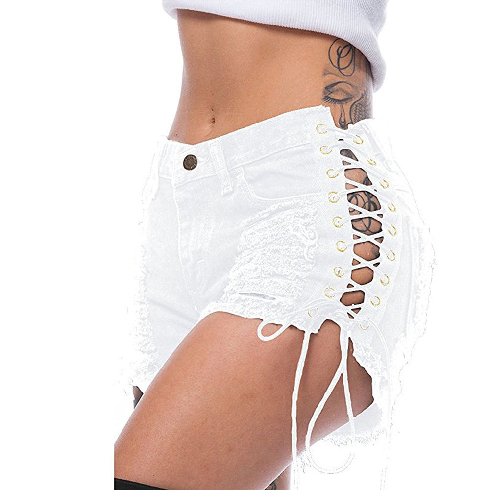 Lace Up Shorts High Waist Blue Jean