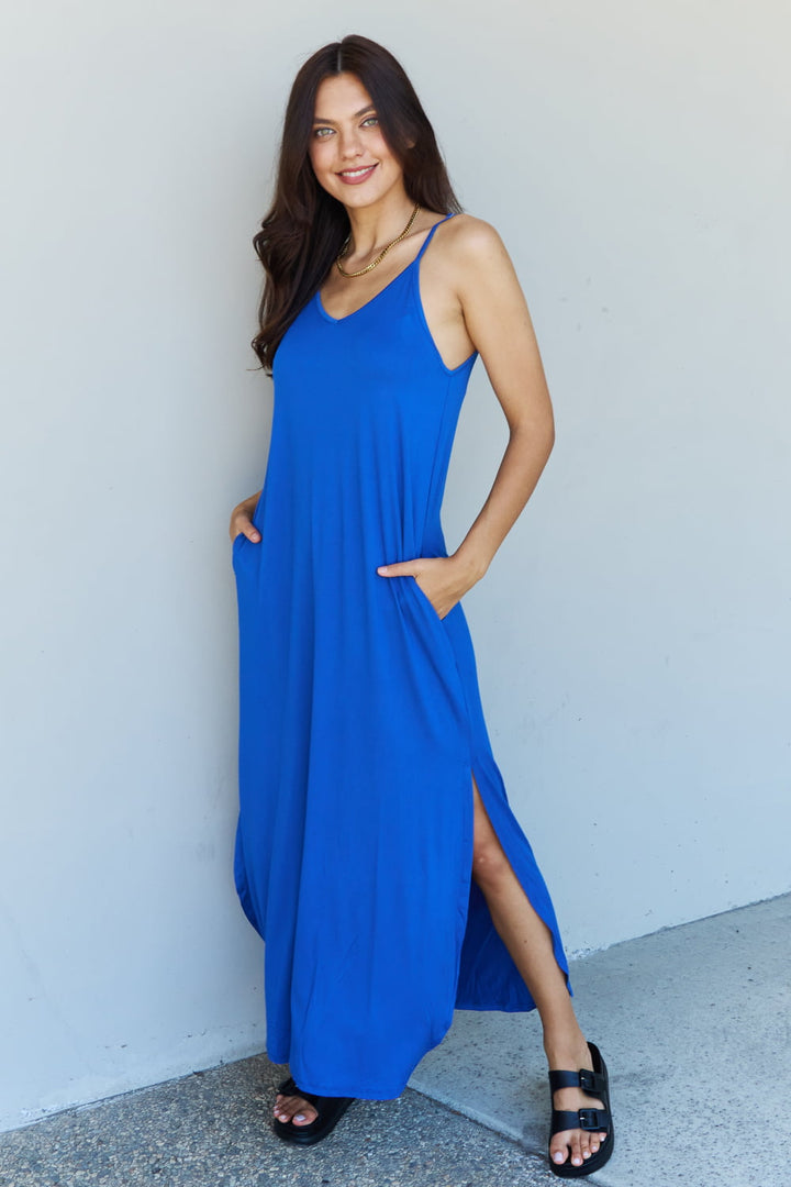 Ninexis Good Energy Full Size Cami Side Slit Maxi Dress in Royal Blue